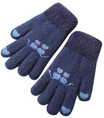 Warme Strick Thermo Zopf Handschuhe Winterhandschuhe Für Kinder Jungen Mädchen Wollfleece Gefütterte Fäustlinge Schneehandschuhe Kinderhandschuhe Für Kaltes Wetter (Navy, M)