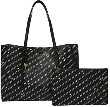 Fossil Damen Kier Tote, Signatur-Druck, Schwarz/Knochen