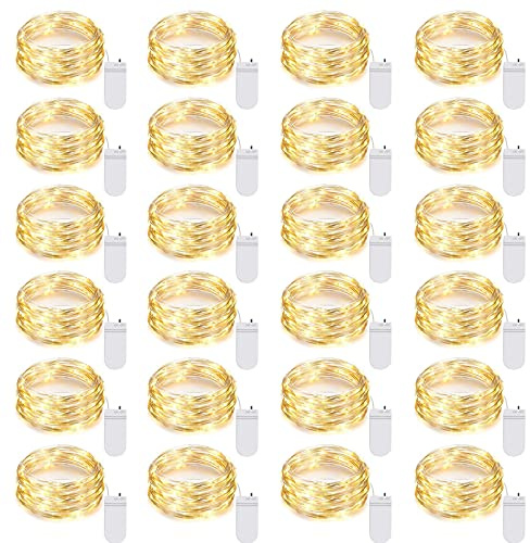 Ineximun 24 Pack LED Fairy Lights Battery Operated 7Ft 20Led Warm White Mini String Lights Waterproof Christmas Lights for Mason Jars Bedroom DIY Party Wedding Christmas Decor