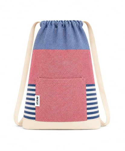 ATANI Türkisches Strandtuch, 180 x 99 cm, in Tasche umwandelbar, übergroß, 100% Baumwolle, leicht und schnelltrocknend, für Reisen, Camping, Yoga und Pool, Rot/Marineblau