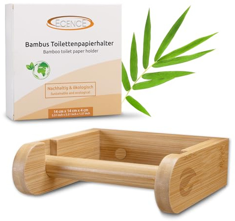 ECENCE 1x Toalettrullehållare av trä Väggmonterad utan borrning Naturlig bambu toalettrullehållare Ekologisk toalettpappersdispenser