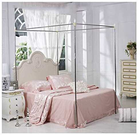 ZAKSEM Betthimmel Aus Edelstahl,4 Ecken,Moskitonetz,Baldachin,Rahmen,Pfosten,Bett,Moskitonetz,Halterung Aus Metall,Passend für Einzel/Doppel/Kingsize/Super Kingsize Bett,22 Mm,1,35 × 2 M Bett