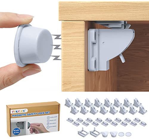 TYRY.HU Kindersicherung Schrank Baby Schubladensicherung Schubladen Magnet Kinder Schranksicherung Babysicherheit Magnetisches Schrankschloss Unsichtbare(16 Schlösser + 2 Schlüssel)