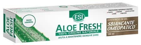 ESI - Aloe Fresh Sbiancante Omeopatico, Dentifricio con Aloe Vera e Lichene Islandico, Contribuisce a Mantenere Denti Bianchi, Senza Fluoro, Saccarina e Menta, Ideale in Trattamenti Omeopatici, 100 ml