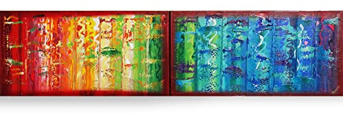 Regenbogen Abstract A623 - Lange Acrylbilder - modernes Design - Abstrakte farbenfrohe Gemälde - original handgemalte Leinwand Bilder - Diptychon Malerei von Ksavera