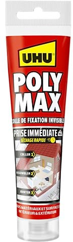 UHU Polymax prise immédiate invisible - Mastic/colle de fixation MSP pour coller, assembler et jointer, toutes surfaces, ultra solide, sans solvants, transparent, tube 115 g