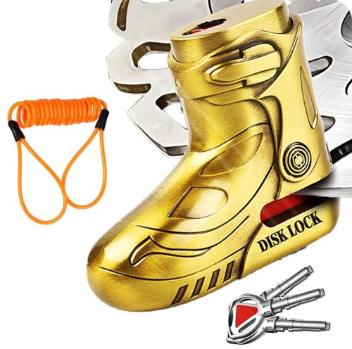 Zabunna Motorcycle Disc Brake Lock, Motorcycle Locks Anti-Theft Security Wheel Disc Lock Waterproof with 5ft Reminder Cable Keys for Motorbike Bike Scooter (Gold)