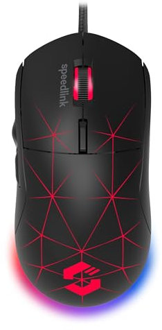 Speedlink Ratón CORAX Gaming con Cable, iluminación LED Multicolor, conexión USB, 5 Botones programables ratón para PC con Cable, conmutador dpi hasta 3.200 dpi, Cable enfundado, Negro