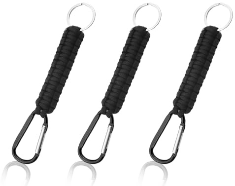KAPSING 3 Stück Schlüsselbund mit Karabinerhaken Schwarz, Schlüsselanhänger Lanyard für Reiseflasche Fahrradfahren Bergsteigen Camping
