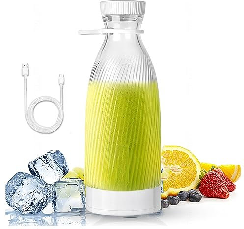Mini Batidora De Mano, 500 Ml, DiseñO De 6 Cuchillas Mini Blender, Carga Usb PortáTil InaláMbrica Batidora Inalambrica, Adecuado Para Viajes, Al Aire Libre, Coche,White