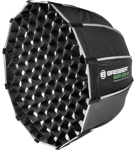 Bresser Quick Lock Deep Parabolic Softbox 60 cm mit Bowens Anschluss | Weiches gleichmäßiges Licht, 12 Seiten, 40 cm tief, Innen und Außendiffusor, Wabengitter, Transporttasche