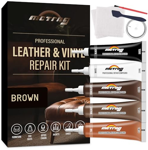 Braun Leder Reparaturset für Möbel, Kunstleder Couch Reparaturset für Katzenkratzer, Risse, Löcher auf Sofa, Stuhl, Autositze, Vinyl Reparaturset für künstlich, gebondet, Pleather, Echtleder