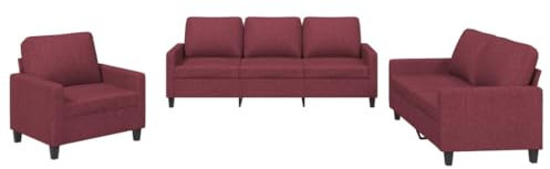 vidaXL Sofagarnitur 3-TLG., Sessel Couch mit Kissen, Sofa Wohnzimmersofa mit Armlehnen, Couchgarnitur Designsofa Sitzmöbel Polstermöbel, Weinrot Stoff