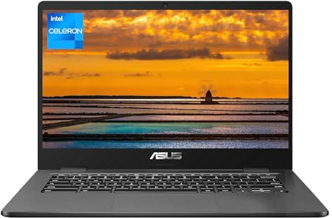 ASUS Chromebook pivotant à 180 degrés, écran HD de 14, processeur Intel Celeron N3350 2 cœurs, 4 Go de RAM, 32 Go de SSD eMMC, Intel HD Graphics 500, webcam, WiFi, Bluetooth, Chrome OS, gris