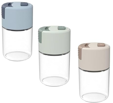 Salero y Pimentero de cristal,100 ml a Prueba de Humedad, Salero con Tapa dispensador de especias para Cocina, Mesa de Comedor y Exterior.Salero con control de presión (PACK 3, AZUL,BEIS Y VERDE)