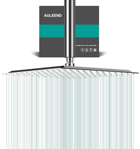 AULEEND Pomme de douche carrée à effet pluie, en acier inoxydable à haut débit, fonctionne avec n'importe quel style décoratif, pommeau de douche à effet pluie entièrement en métal (chromé, 12)