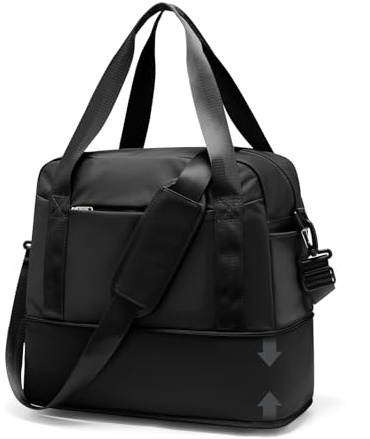 Reisetasche Damen Sporttasche 40x20x25 Ryanair Handgepäck Tasche Weekender Bag Schwimmtasche Wasserdicht Travel Bag Duffle Bag Fitnesstasche Trainingstasche Frauen für Reise Gym,P2-Schwarz