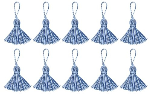 QUARKZMAN Lesezeichen Quasten - 10 Stück 7,5 cm/3 weiche Mini-Quaste mit Kordelschlaufe für Schlüsselanhänger Taschenanhänger handgefertigte DIY-Bastelaccessoires, blau
