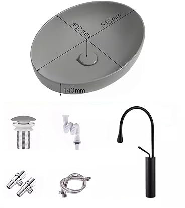 Lavabo De Baño Lavabo de Mesa de cerámica Gris Mate nórdico, Lavabo Ovalado, baño, balcón, Lavabo for el hogar, Lavabo Individual Fregaderos para Recipientes De Baño (Color : B)