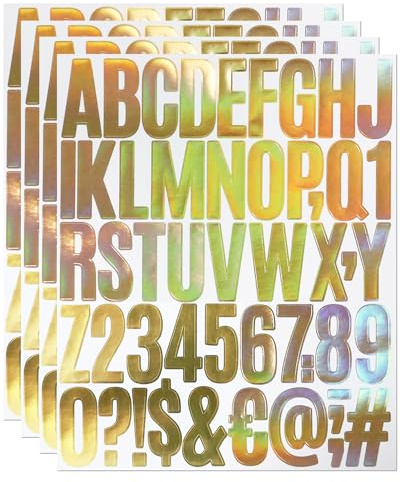 Calcomanías adhesivas de vinilo con letras de 5 cm, 4 hojas autoadhesivas con símbolo del alfabeto para álbumes de recortes, decoración de botellas, papel de regalo y letrero, color dorado