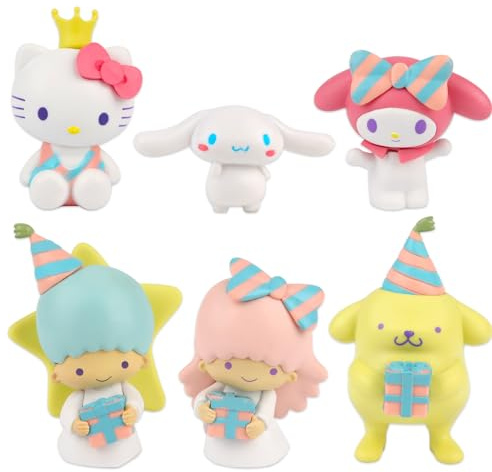 Huanmin San-rio Figures, Cinnamo Roll, 6 unidades, decoración para tartas, diseño de gato, minifiguras para cumpleaños infantiles, decoración de tartas, entregas