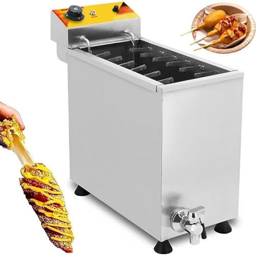 RayGenius Commercial 21L Large Capacity Gas Cheese Hot Dogs Sticks with Deep Fryer Machine Hot Dog Roller Maker Sausage Cheese Snacks Food