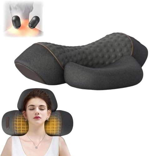 Callixe Thera Pillow,Callixe Neck Pillow,Heated Massage Neck Pillow,Cervical Massage Traction Bed Back Pillow,Adjustable Memory Foam Pillows for Relieves Neck and Shoulder Pain (Heating Massage Black)