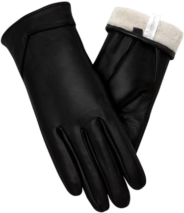 vislivin Touchscreen Handschuhe Damen Winter Lederhandschuhe Warme Leder SMS Handschuhe Glänzend Schwarz S