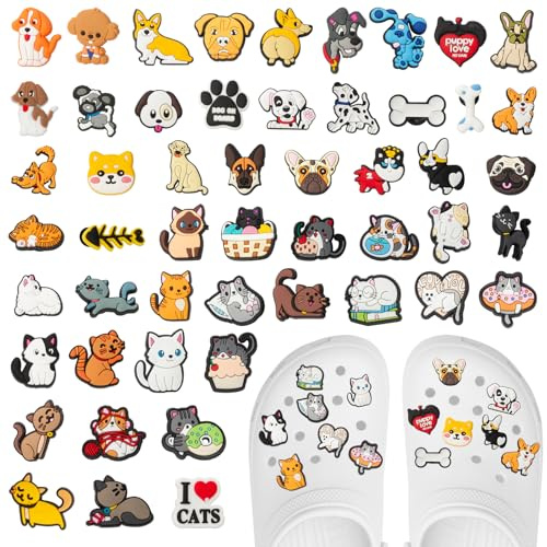 Pilikoll 52 Pièces Animale Charmes Chaussures en PVC pour Crocs Chaussures | Chat&Chien, Cartoon DIY Charmes de Chaussure, Accessoires de Chaussures à Thème Animale, pour Cadeau de Fête d'anniversaire