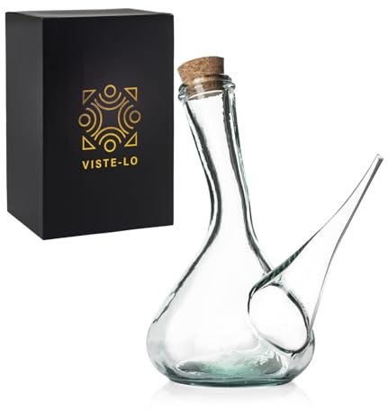 Porron in vetro artigianale decanter per vino di cristallo. Bottiglie calici. accessori vino regalo dono. Calici vino. Aeratore vino. Bottiglie liquore particolari. Vetro riciclato al 100% (750 ML)