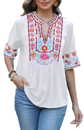 Blusa Seasonal Ucrania para mujer de verano, túnica boho con bordado folklórico, tops hippie de manga corta, parte superior suelta, 3XL