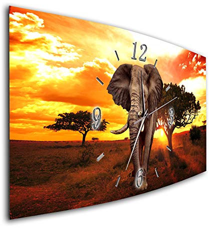 BM Funk Quarz Wanduhr Funkwanduhr Funkwanduhren Funkuhr Funkuhren kein Ticken lautlos geräuschlos leise modern ohne Tickgeräusche groÃŸ XXL Wohnzimmer Küche Wildnis Afrika Elefanten 7631-1a