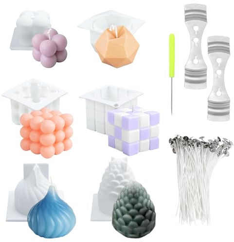6 Pcs Kerzen Formen Silikon, 3D DIY Kerzenform Silikon, Kerzenformen zum Gießen, Bubble Kerzenform Set, Kerzen Selber Machen Set für DIY Aromatherapie Kerzen Herstellung Supplies