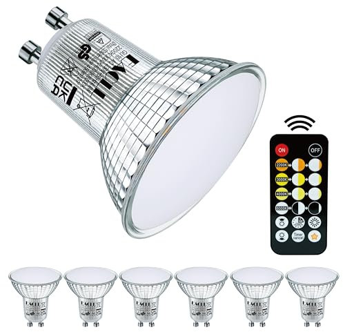 EACLL GU10 LED Lampen 4.8W Dimmbar Leuchtmittel, 6er-Pack. 5 Farbtemperaturen und Helligkeit per Fernbedienung Umschaltbar, Mit Memory-Funktion, 2200K Extra Warmweiß/Warmweiss/Neutralweiss/Kaltweiß