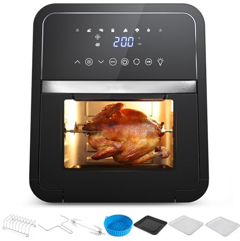 Friggitrice ad aria calda, 12 l, 2000 W, con finestra per cucina, a basso rumore, 8 menù preimpostati, dotata di tappetino da forno in silicone di qualità alimentare