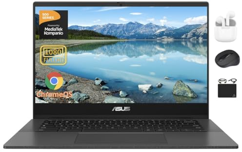 ASUS Chromebook Laptop Student Business 2024, 14 tum FHD anti-bländningsskärm, 8-kärnig MediaTek Kompanio 520, 4 GB RAM, 128 GB (64 GB eMMC+64 GB kort), webbkamera, WiFi, 15+ timmars batteri, Chrome