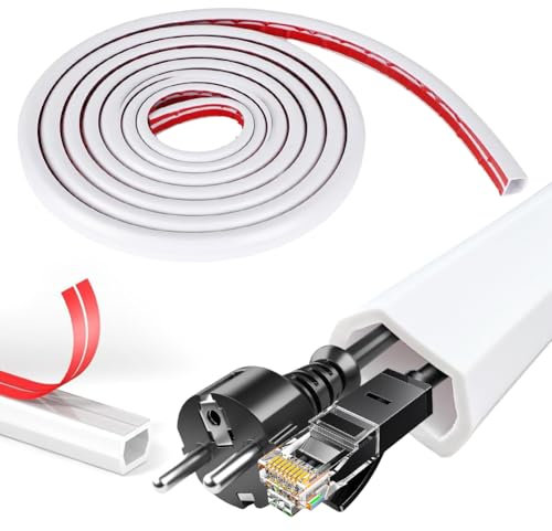 Canaleta para cables autoadhesiva, 25 x 15 mm, 5 m, protección de cables en paredes y techos, color blanco