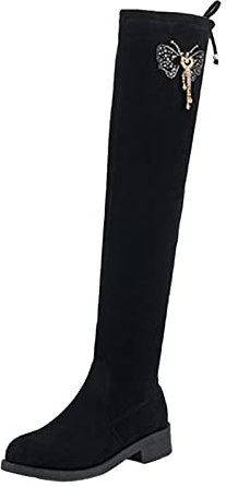 Overknees Stiefel Damen Sexy Stretch High Heels Stiefel Einfarbig Schlupfstiefel Winterstiefel Elegante Damenstiefel Winter Sockenstiefel Hohe Stiefe Stiefel Overknees Stiefeletten