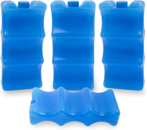 Xaztr 4 Pack Freezer Blocks for Cooler Bags, Reusable Ice Packs Plastic Ice Pack Wave Shape Ice Pack for Beverages Beer Drinks, Freezer Packs Cool Packs for Camping Picnic (Blue)