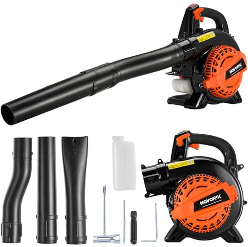 NOVORIK 25CC Gas Leaf Blower 420-CFM, 150-MPH, 2 Cycle Handheld Leaf Blower for Lawn Care, Leaf Cleaning and Snow Removal (Orange)