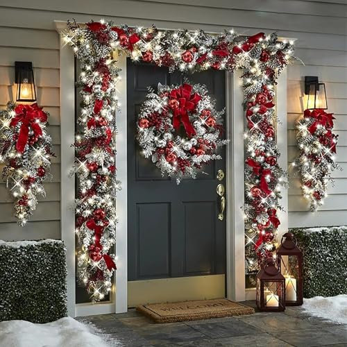 ZAFDZSW Türkranz Weihnachten, Adventskranz Modern, Künstlicher Weihnachtskranz für den Außenbereich, für die Innen- und Außendekoration(Small)