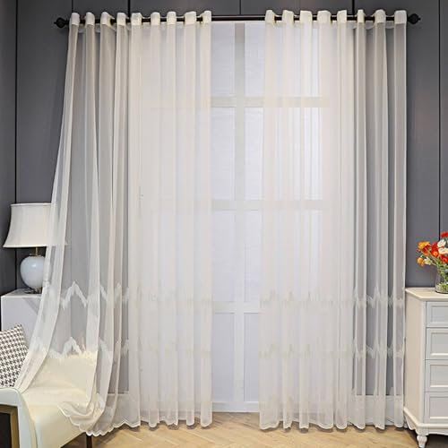 Gardienen Leinen Gardinen Beige Weiß Voile 2er Pack Einfach H214 x B137 cm (2er Pack) Leinen