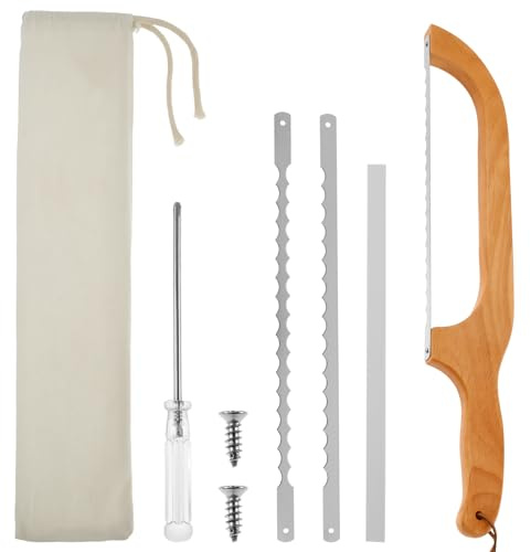 QINGLANG Brödskärare för hemmagjord bröd bågsåg kniv rostfritt stål tandade blad brödsåg skärare med ergonomiskt handtag och ersättningsblad för skärning av surdeg bröd bakverk frukt