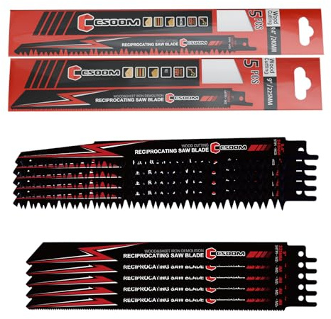 CSOOM 10tlg Säbelsägeblätter Set, 240mm Länge – 5x 5TPI & 5x 14TPI, für Holz, Metall und Renovierungsarbeiten