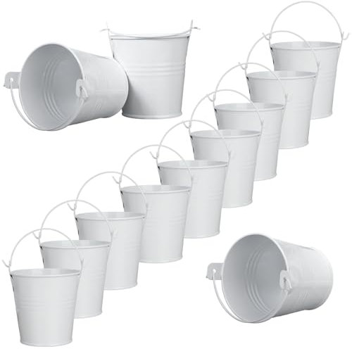 Secchio Piccolo in Metallo 12 Pezzi Mini Secchielli con Manici per Piante Giardinaggio Decorazioni 7.5×7.5×5.5 cm