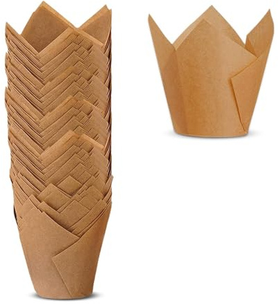 Lot de 50 caissettes à cupcakes pour pâtisserie - 6,3 x 10,2 cm - Naturel, marron, blanc, 3 couleurs pour mariage, fête d'anniversaire, taille standard, couleur naturelle (Standard-Pro)