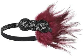 BABEYOND 1920s Stirnband Damen Gatsby Kostüm Accessoires 20er Jahre Flapper Feder Haarband Burgund
