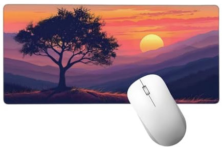Gaming Mauspad XXL 900 x 400 mm, Mauspad Sonnenuntergang Mousepad XXL Schreibtischunterlage Groß Size, mit Genähten Kanten Mouse Pad Baum Mousepad für Spiele, Home Office Desk Deko Geschenke H-450