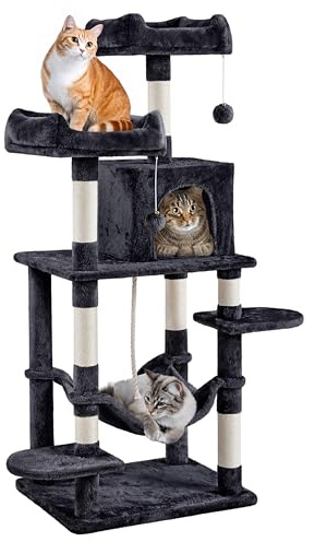 Yaheetech 150 cm Large Cat Tree with 7 Sisal Scratching Posts, Black | Cat Tower for Indoor Cats, Multi-Level, Condo, 2 Plush Perches, Hammock, 60 x 48.5cm Base, FSC-certified