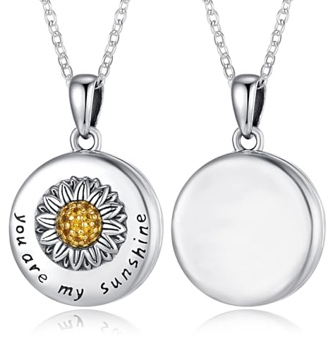 TANGPOET Foto Medaillon Halskette 925 Sterling Silber Bilder Medaillon zum öffnen Anhänger Schmuck Geschenke für Frauen Mädchen Familie